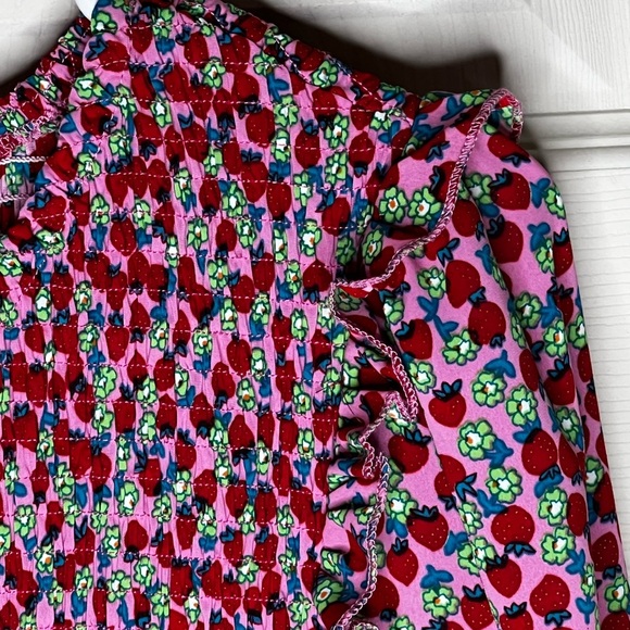 Strawberry Floral long sleeve smocked bodice dress. - Picture 1 of 4